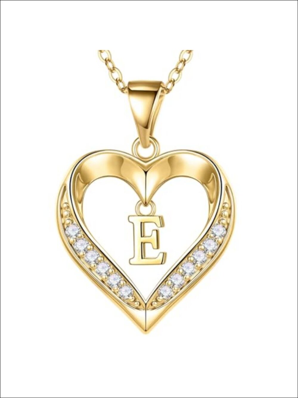 Turandoss Heart Initial Necklace 14K Gold Plated CZ Pendant